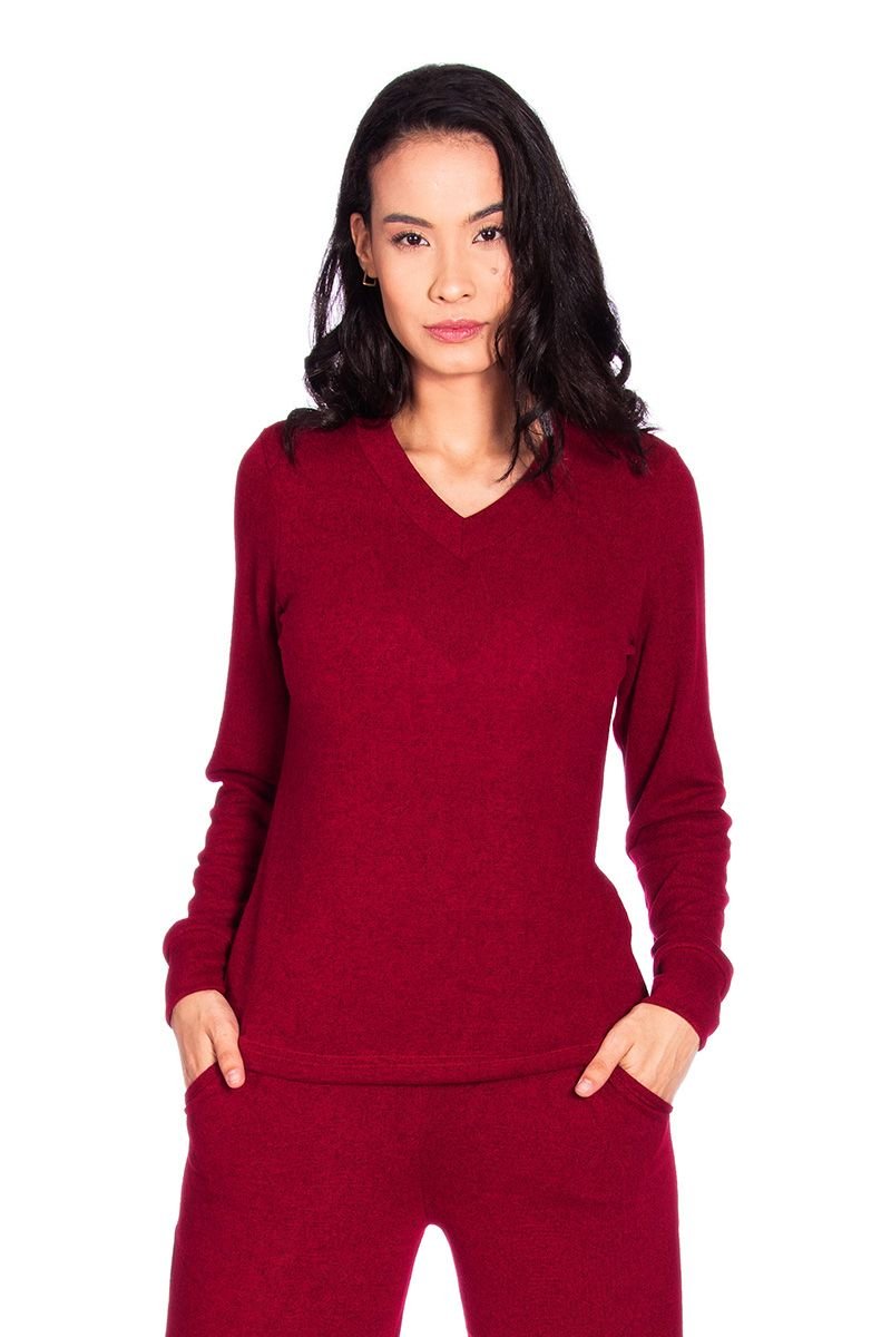 Blusa com Decote V Tricô