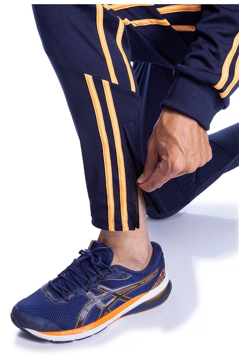 Calça de Treino Masculina Bicolor com Faixa Lateral e Zíper