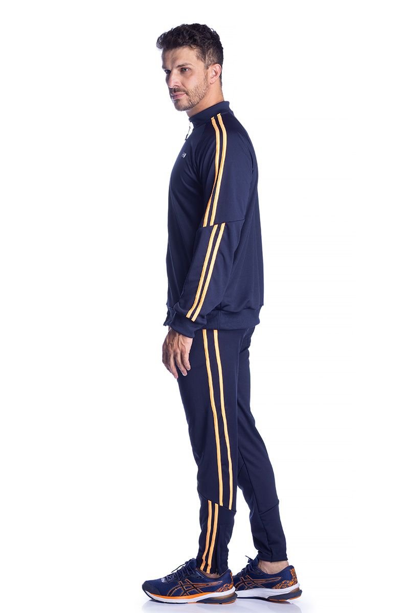 Calça de Treino Masculina Bicolor com Faixa Lateral e Zíper