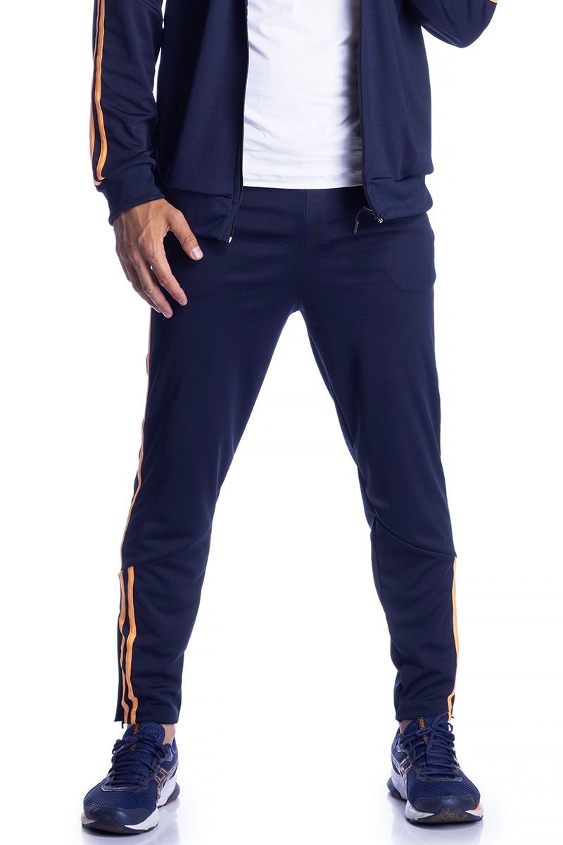 Calça de Treino Masculina Bicolor com Faixa Lateral e Zíper