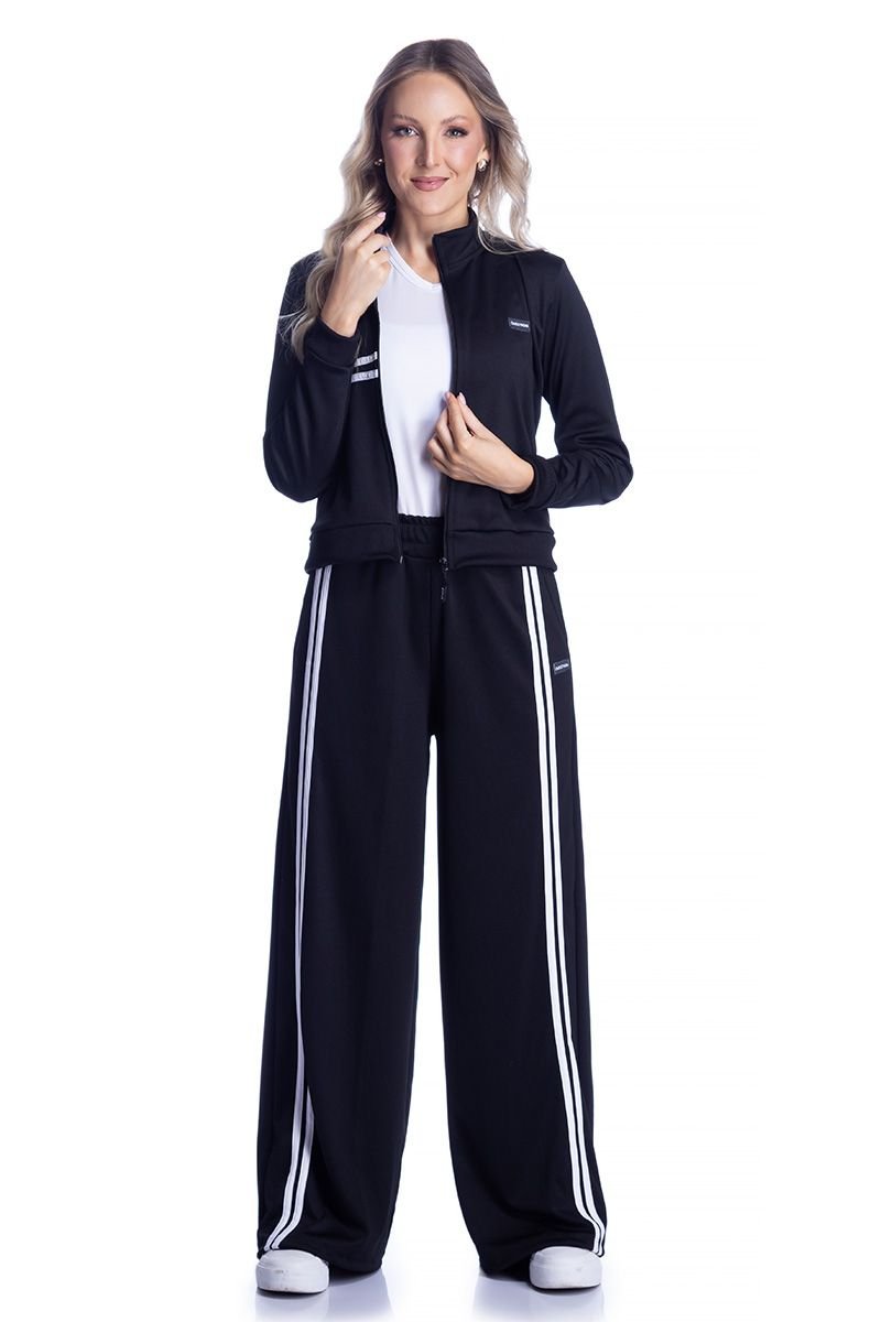 Calça Pantalona Esportiva com Listras Laterais