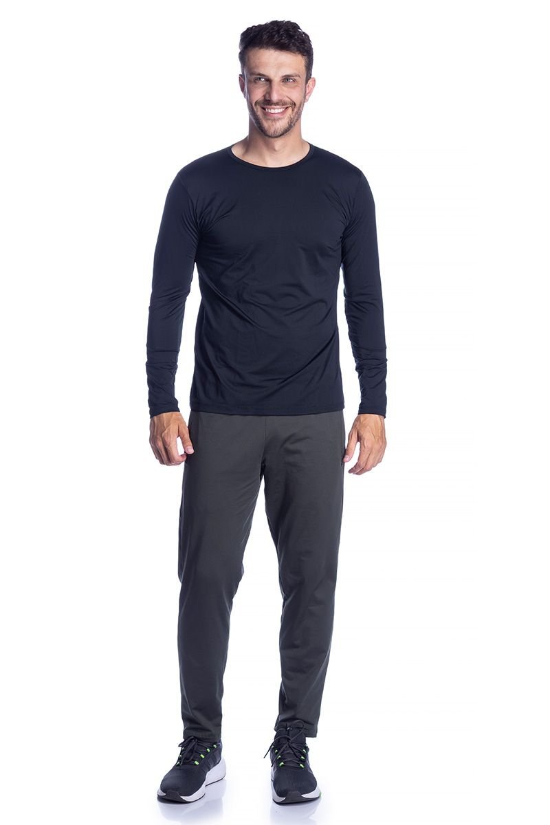 Camiseta Térmica Masculina com Fleece Interno Decote Redondo