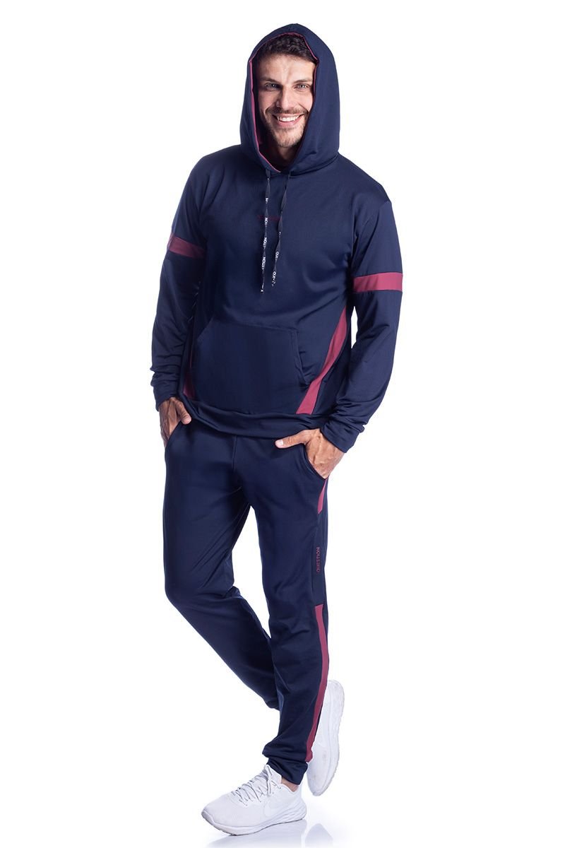 Casaco Térmico Masculino com Capuz, Bolso e Detalhes Contrastantes Question