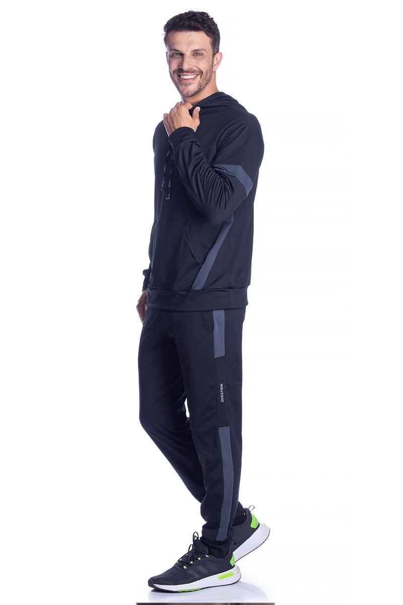 Casaco Térmico Masculino com Capuz, Bolso e Detalhes Contrastantes Question