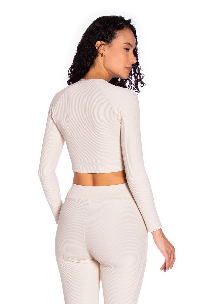 Cropped Canelado Manga Longa