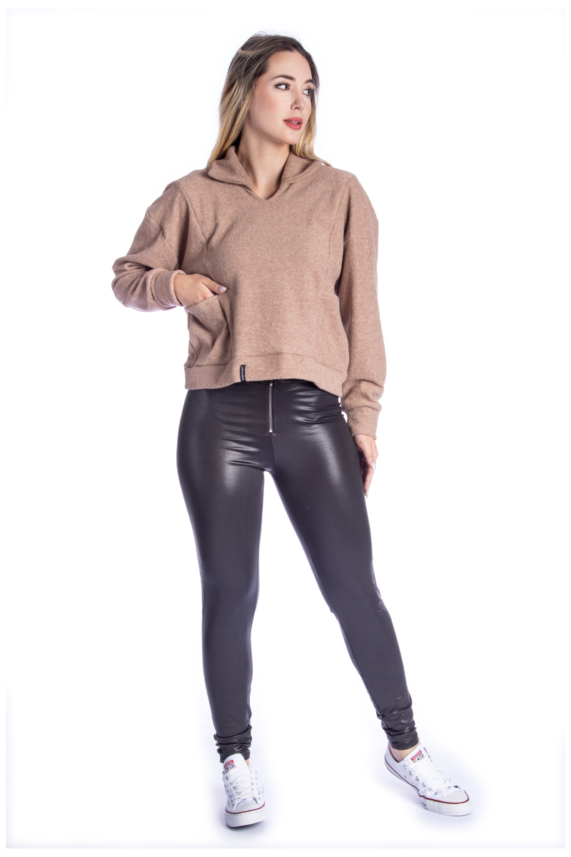 Legging em Cirrê Apeluciado com Bolso e Ziper