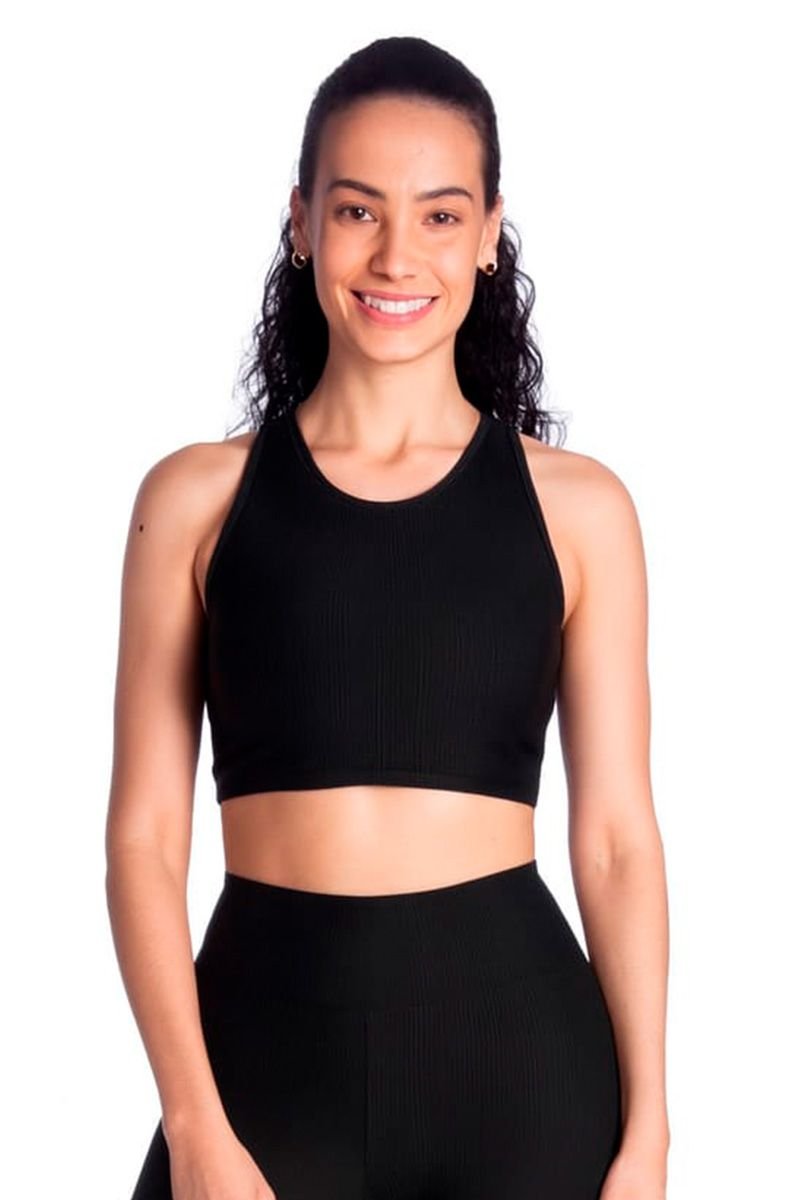 Top Cropped Feminino em Tecido Canelado com Brilho